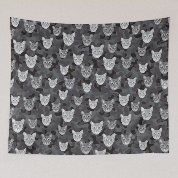 Item preview, Cat Face And Camo Pattern Light-grey and Black designed and sold by DuFauna.