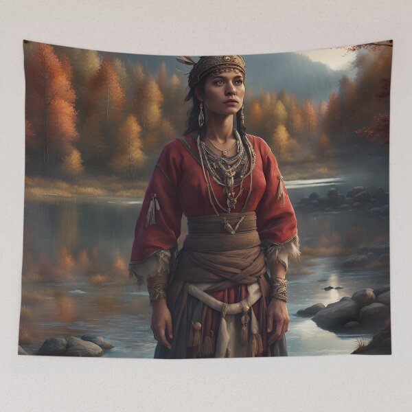 Item preview, Lovely Iroquois Woman wearing traditional clothes near a river. designed and sold by Kenosuke78.