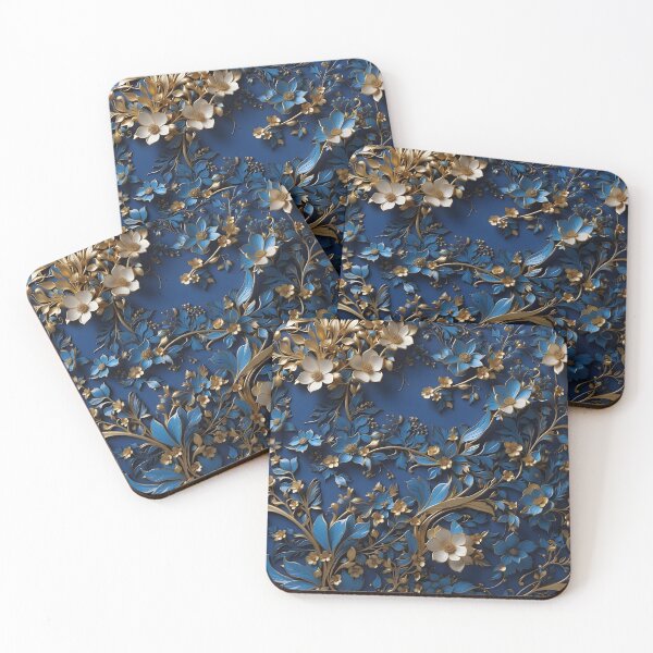 Item preview, Flowers in royal blue and gold - 3D relief pattern #40 designed and sold by GoldenEraArt.