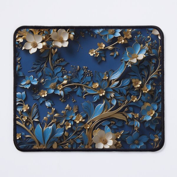 Item preview, Flowers in royal blue and gold - 3D relief pattern #40 designed and sold by GoldenEraArt.