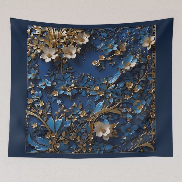Item preview, Flowers in royal blue and gold - 3D relief pattern #40 designed and sold by GoldenEraArt.