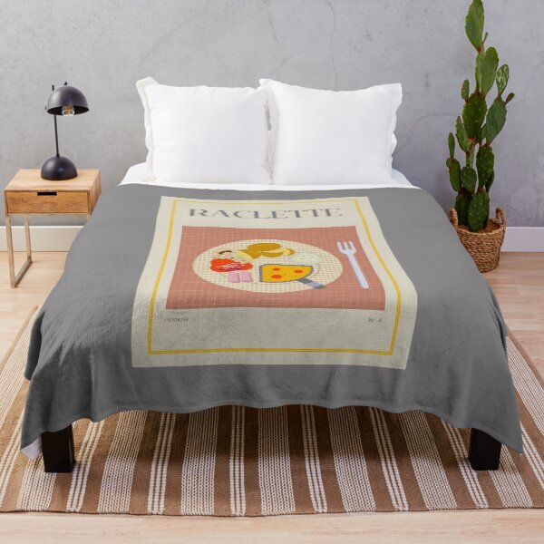 Item preview, RACLETTE illustration with a pan, cheese, potatoes, ham, mushrooms and tomatoes designed and sold by Posteria.