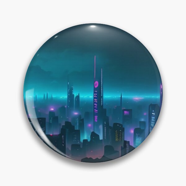 Artikelvorschau, Futuristisches Stadtbild, Neonlichter, dunkler Himmel, hoch aufragende Gebäude. entworfen und verkauft von ArtComixHaven.