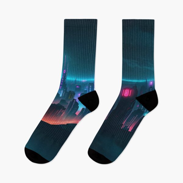 Item preview,  Futuristic cityscape, neon lights, dark sky, towering buildings. designed and sold by ArtComixHaven.