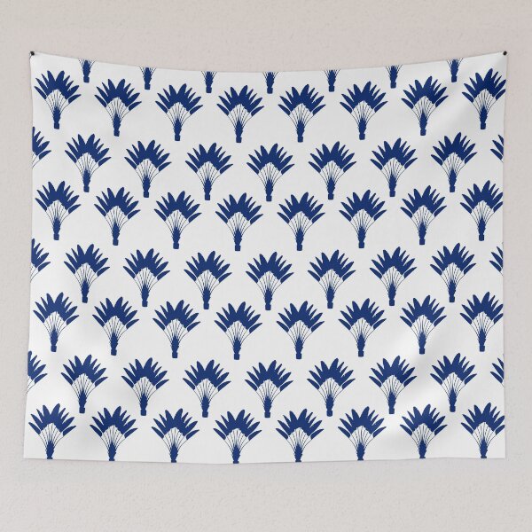 Item preview, Hamptons Navy Blue and White Traveller Palm Pattern designed and sold by HotHibiscus.