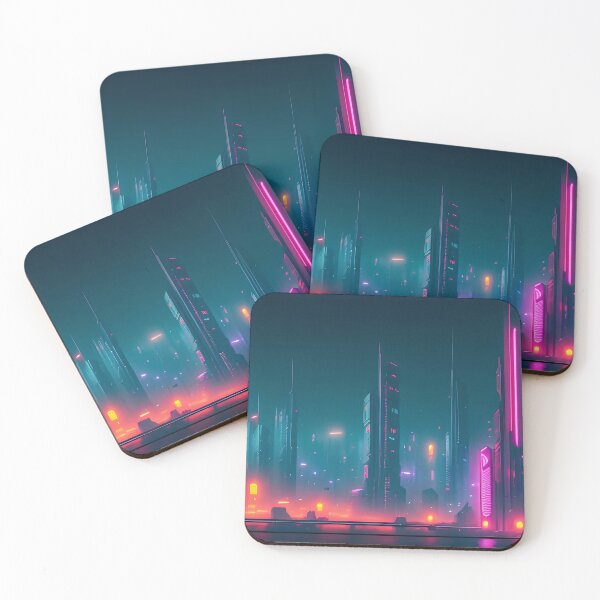 Item preview, Futuristic cityscape, neon lights, skyscrapers, atmospheric, vibrant colours. designed and sold by ArtComixHaven.