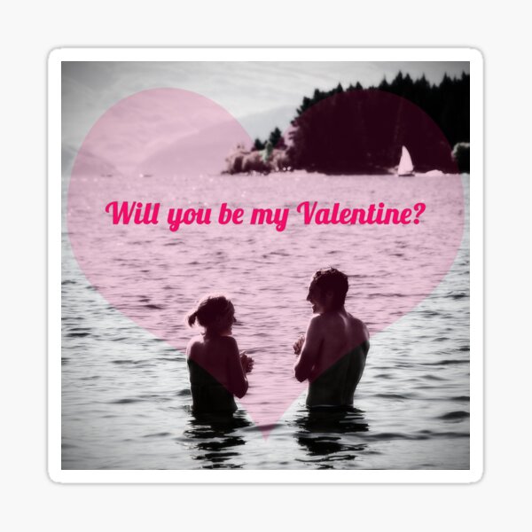 Golden Hour Romance: Young Couple in Lake - Valentine's Day Print Sticker