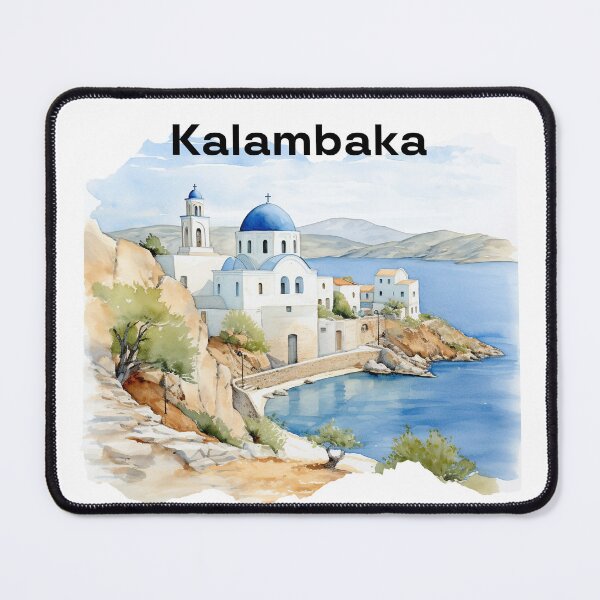 Item preview, Kalambaka Greece view blue landscape designed and sold by Anna Sacha.