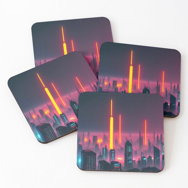 Item preview, Futuristic cityscape, neon lights, skyscrapers, misty atmosphere. designed and sold by ArtComixHaven.