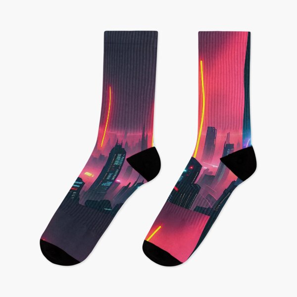Item preview, Futuristic cityscape, neon lights, skyscrapers, misty atmosphere. designed and sold by ArtComixHaven.