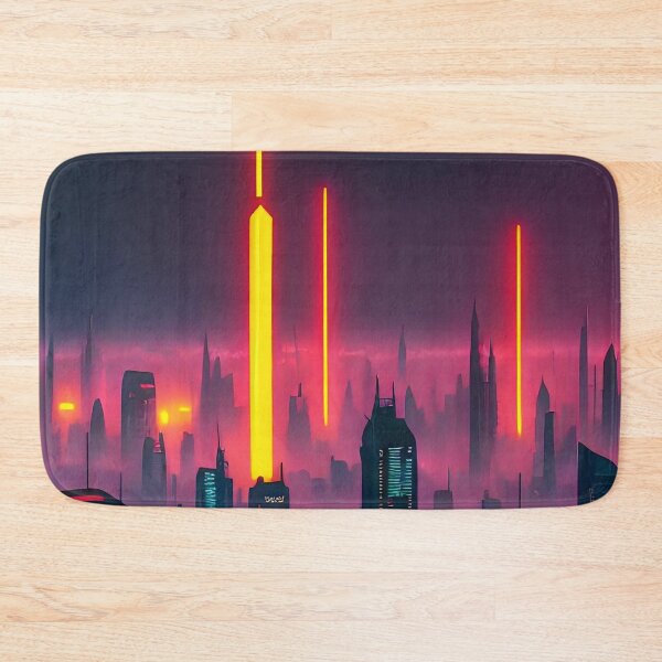 Item preview, Futuristic cityscape, neon lights, skyscrapers, misty atmosphere. designed and sold by ArtComixHaven.