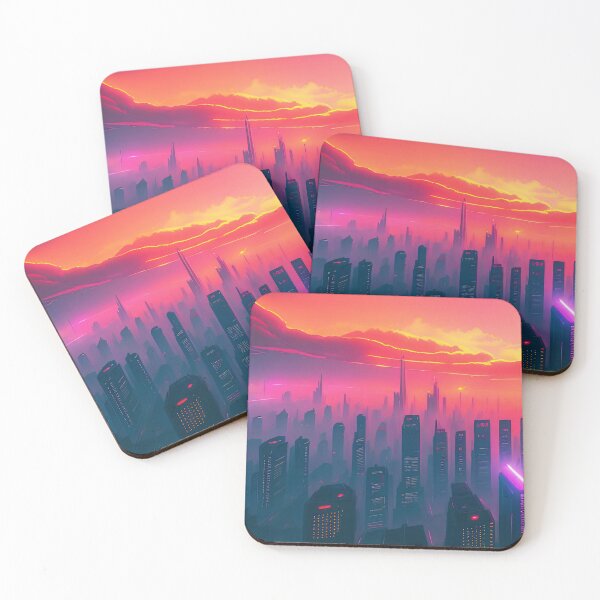 Item preview, Futuristic cityscape at sunset with vibrant, colourful lighting. designed and sold by ArtComixHaven.