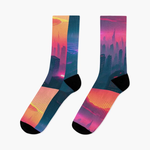 Item preview, Futuristic cityscape at sunset with vibrant, colourful lighting. designed and sold by ArtComixHaven.