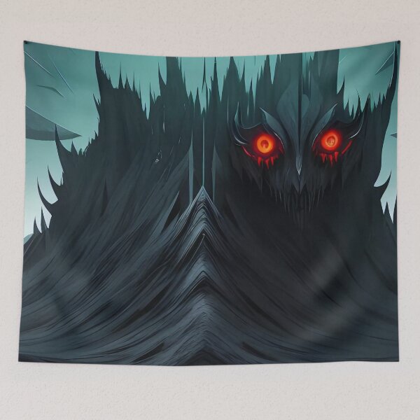 Item preview, Dark, ominous mountain with glowing red-eyed entity. designed and sold by ArtComixHaven.