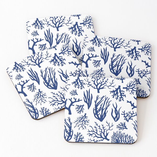 Item preview, Navy Blue and White Coastal Sea Coral Pattern designed and sold by HotHibiscus.