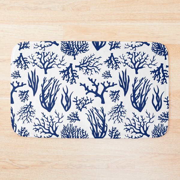 Item preview, Navy Blue and White Coastal Sea Coral Pattern designed and sold by HotHibiscus.