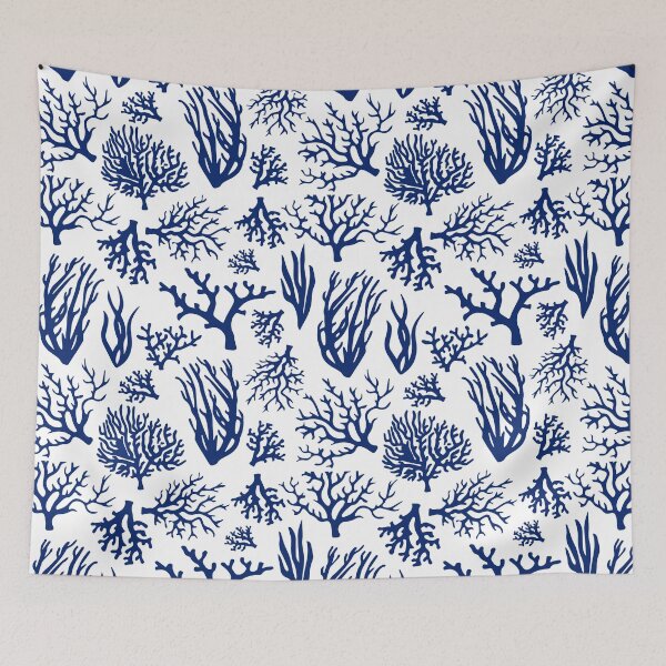 Item preview, Navy Blue and White Coastal Sea Coral Pattern designed and sold by HotHibiscus.