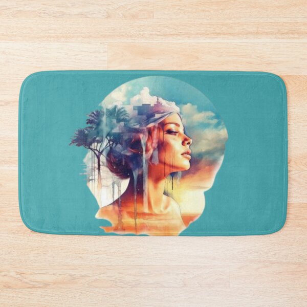 Item preview, Beautiful young woman's face rimmed and topped with clouds and palm trees designed and sold by cristina1001.