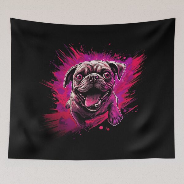 Item preview, Exciting cute running Pug dog with his tongue out designed and sold by OdinsBigBeard.