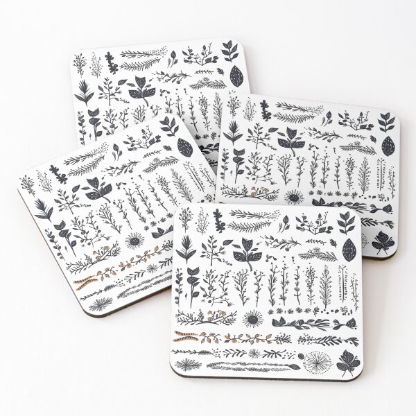 Item preview, Monochrome Botanical Illustrations Pattern designed and sold by HecoPhoto.