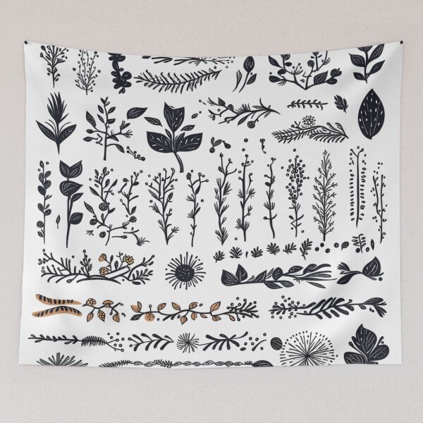 Item preview, Monochrome Botanical Illustrations Pattern designed and sold by HecoPhoto.