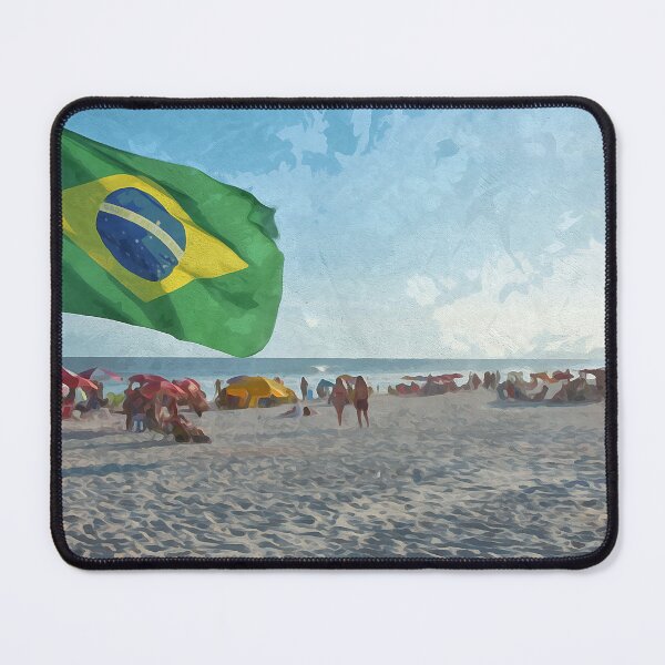 Item preview, Brazilian flag at Praia da Barra da Tijuca in Rio de Janeiro in watercolor designed and sold by Intermundium.