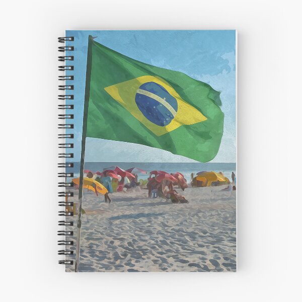 Item preview, Brazilian flag at Praia da Barra da Tijuca in Rio de Janeiro in watercolor designed and sold by Intermundium.