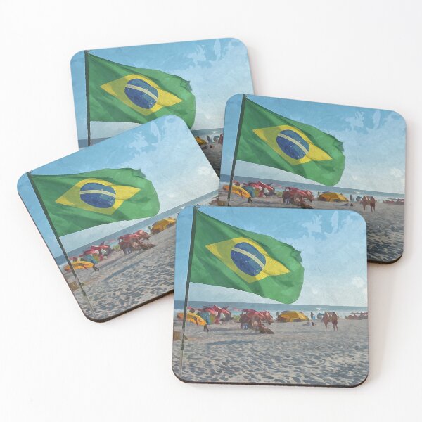 Item preview, Brazilian flag at Praia da Barra da Tijuca in Rio de Janeiro in watercolor designed and sold by Intermundium.