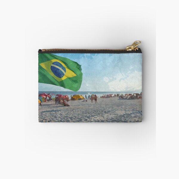 Item preview, Brazilian flag at Praia da Barra da Tijuca in Rio de Janeiro in watercolor designed and sold by Intermundium.