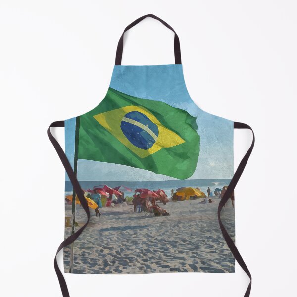 Item preview, Brazilian flag at Praia da Barra da Tijuca in Rio de Janeiro in watercolor designed and sold by Intermundium.