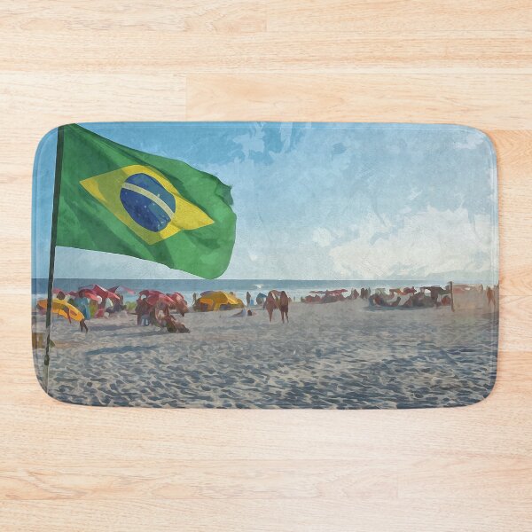 Item preview, Brazilian flag at Praia da Barra da Tijuca in Rio de Janeiro in watercolor designed and sold by Intermundium.