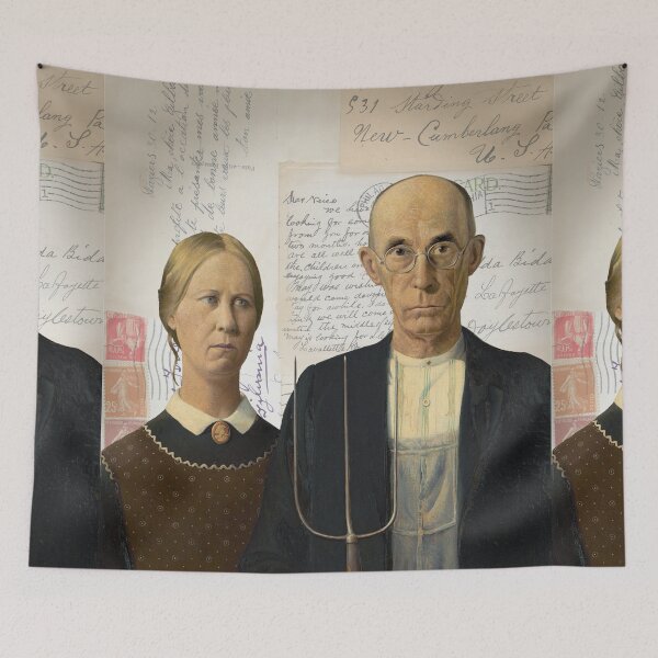 Item preview, American Gothic Plain Couple on Antique Postcard Collage designed and sold by missdebi27.