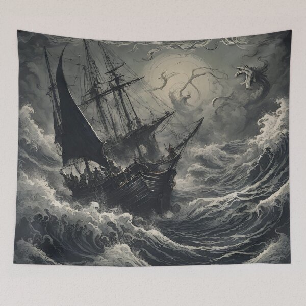 Item preview, Sailing Boat fighting with the storm and monsters  designed and sold by SeamanWorkshop.
