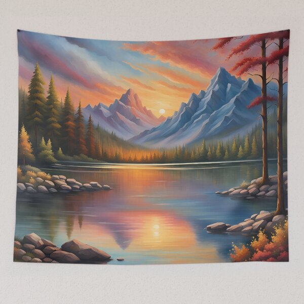 Item preview,  Tranquil Majesty - Mountain Sunset Landscape Art Print designed and sold by JM-ESTONIA.