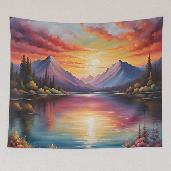 Item preview,  Tranquility's Embrace - Mountain Sunset Art Print designed and sold by JM-ESTONIA.