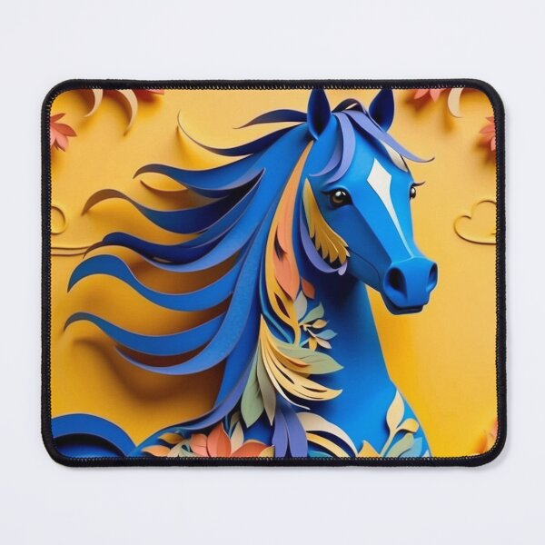 Item preview, Paper Crafted Elegance: Blue Horse with Floral Accents Art Print designed and sold by Artforhorse.