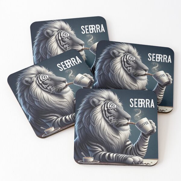 Item preview, León mitad sebra tomando café  designed and sold by Bit Canvas.