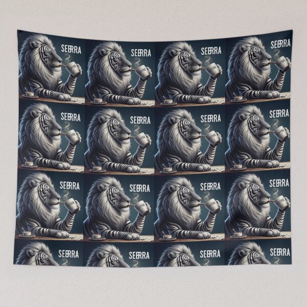 Item preview, León mitad sebra tomando café  designed and sold by Bit Canvas.