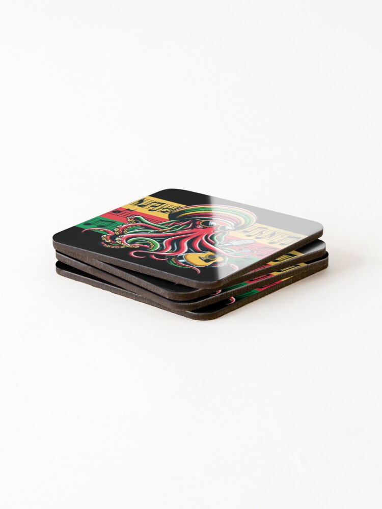 Thumbnail 4 of 5, Coasters (Set of 4), Reggae Rasta Octopus Design designed and sold by SandbarTees.