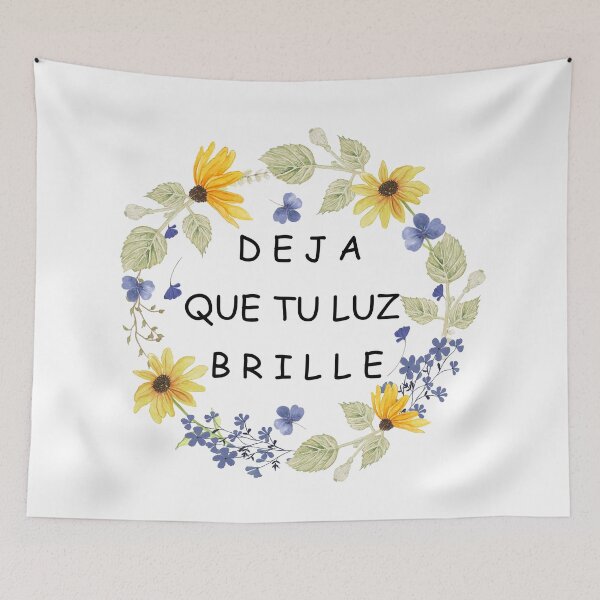 Artikelvorschau, Deja que tu luz brille, spanisches fröhliches Zitat entworfen und verkauft von latiendadearyam.