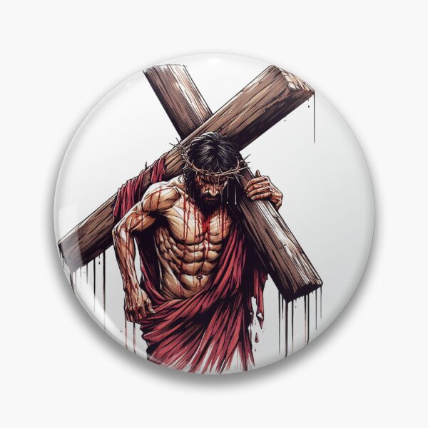 Item preview, "Jesus, bearing a large and heavy cross on his shoulders, is depicted with a weary countenance, struggling under the weight. designed and sold by PaintMeWorld.