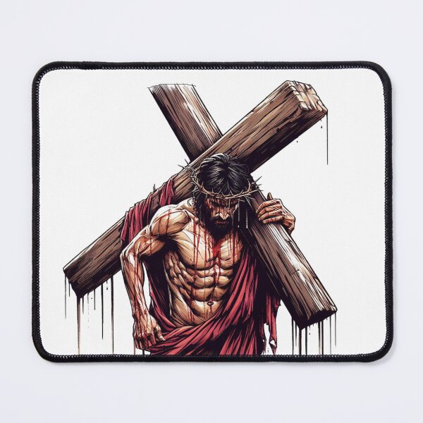 Item preview, "Jesus, bearing a large and heavy cross on his shoulders, is depicted with a weary countenance, struggling under the weight. designed and sold by PaintMeWorld.