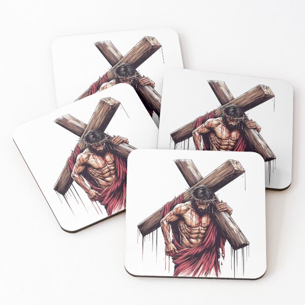 Item preview, "Jesus, bearing a large and heavy cross on his shoulders, is depicted with a weary countenance, struggling under the weight. designed and sold by PaintMeWorld.