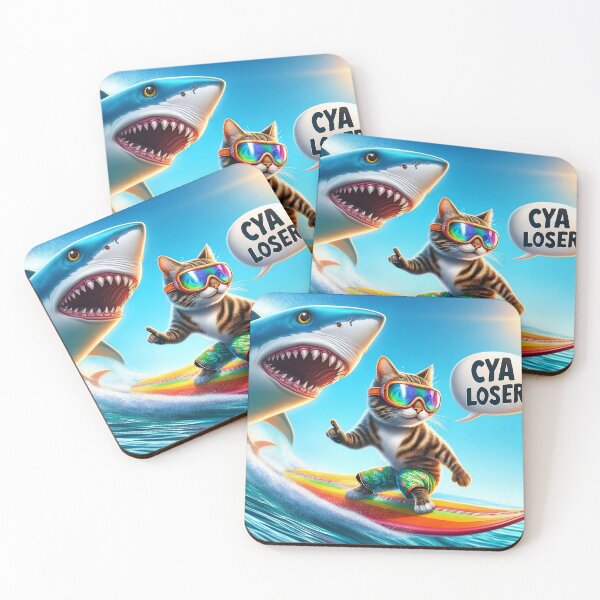 Item preview, Surfer riding wave, speech bubble says “CYA LOSER”. designed and sold by ArtComixHaven.