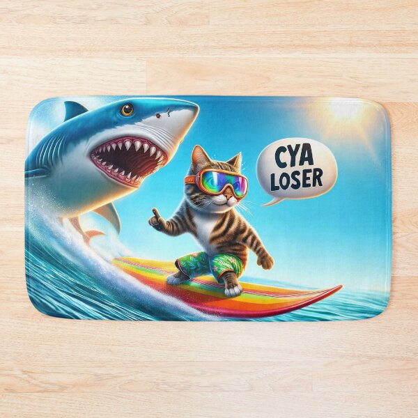 Item preview, Surfer riding wave, speech bubble says “CYA LOSER”. designed and sold by ArtComixHaven.