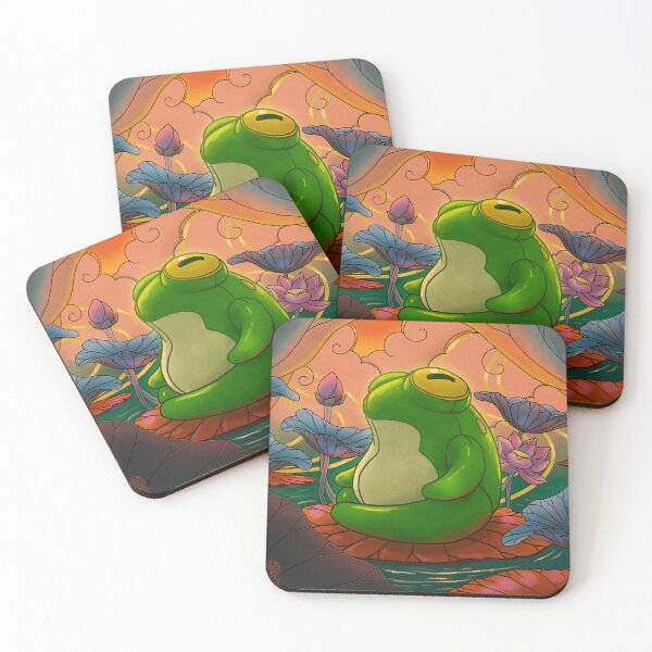 Item preview, cute and peaceful zen frog on lilypads designed and sold by DingHuArt.