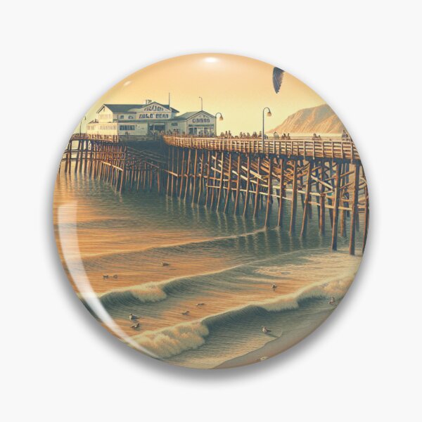 Item preview, Retro Vintage Design Historic Pier and Beach In Malibu California designed and sold by HippieFarms11.