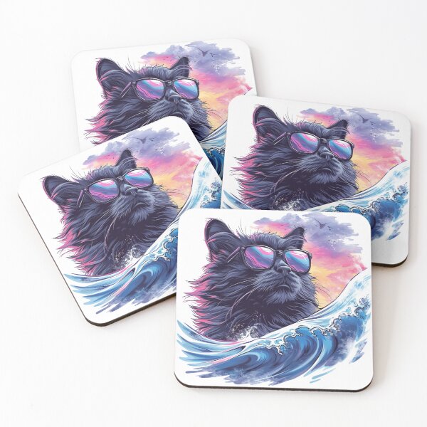 Item preview, Sunny Surfer: Maine Coon Cat Rides the Waves in Style with Sunglasses designed and sold by SplashPixel.
