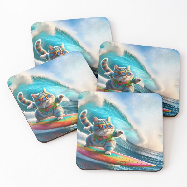 Item preview, Cat surfs wave designed and sold by ArtComixHaven.