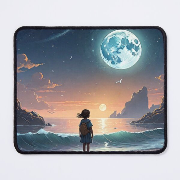 Item preview, A little girl in front of the sea and the mountains with the moon designed and sold by relaxbito.
